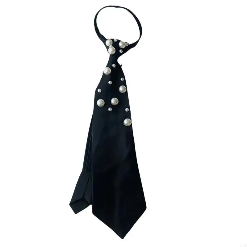 Y3NE Jk Uniform Black Ties with Pearls Detachable Collar Japan Jk seifuku Cosplay Pre-tied Tie Schoolgirl JK Suit Neckwear
