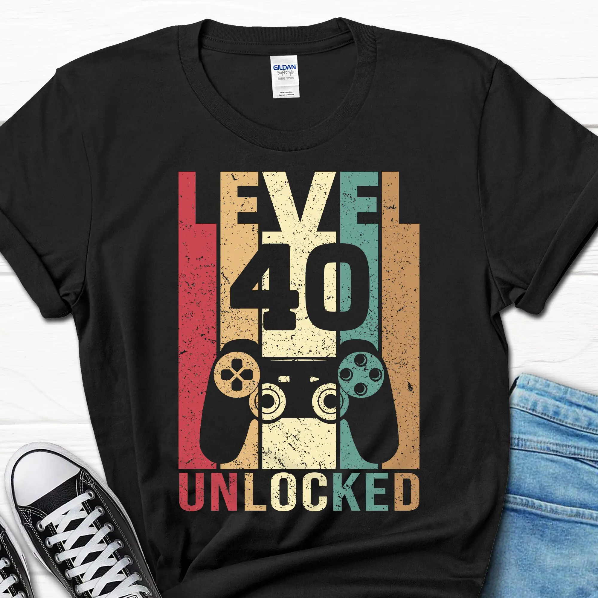 

Level 40 Unlocked T Shirt 40th Birthday Years Old Video Game Gamer Gaming For Him