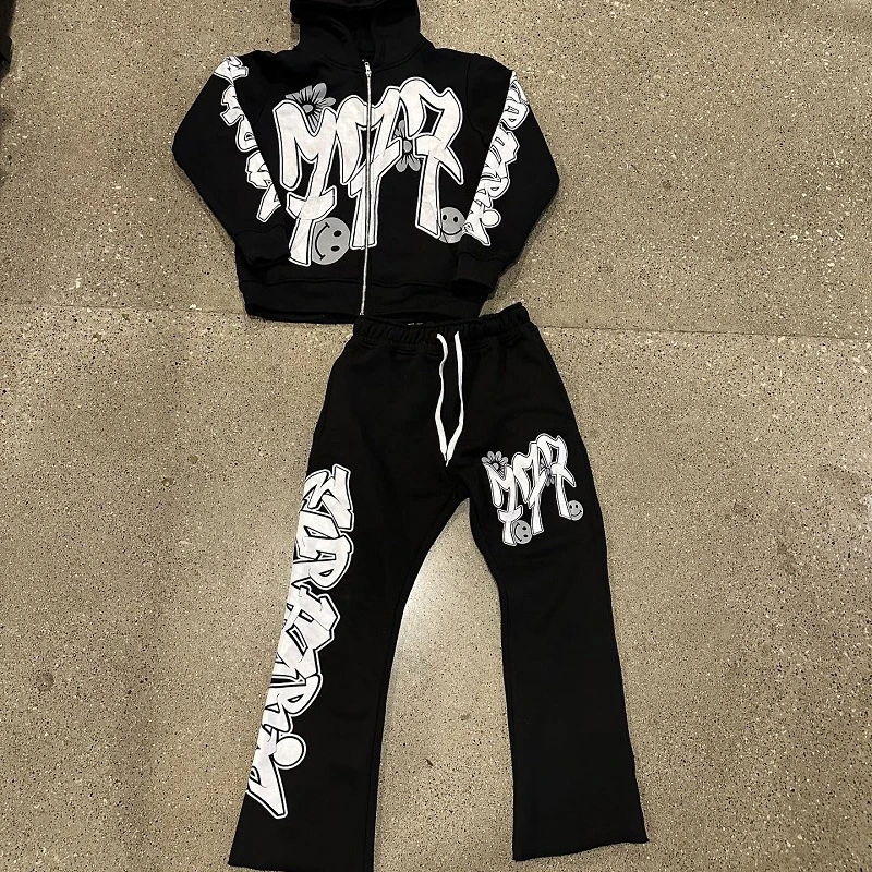 Street Fashion Letter Printing Streetwear Y2K Men's Hip Hop Oversized Hoodie Sweatshirt Sweatpant Casual Retro Pants Sportswear