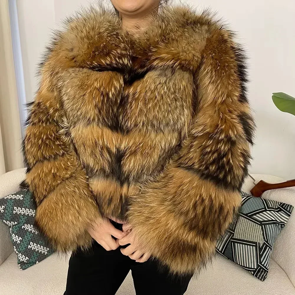 2024 Winte 천연 여우 모피 겉옷, 진짜 너구리 모피 재킷, 여성용 모피 코트, 두껍고 따뜻한 럭셔리 재킷