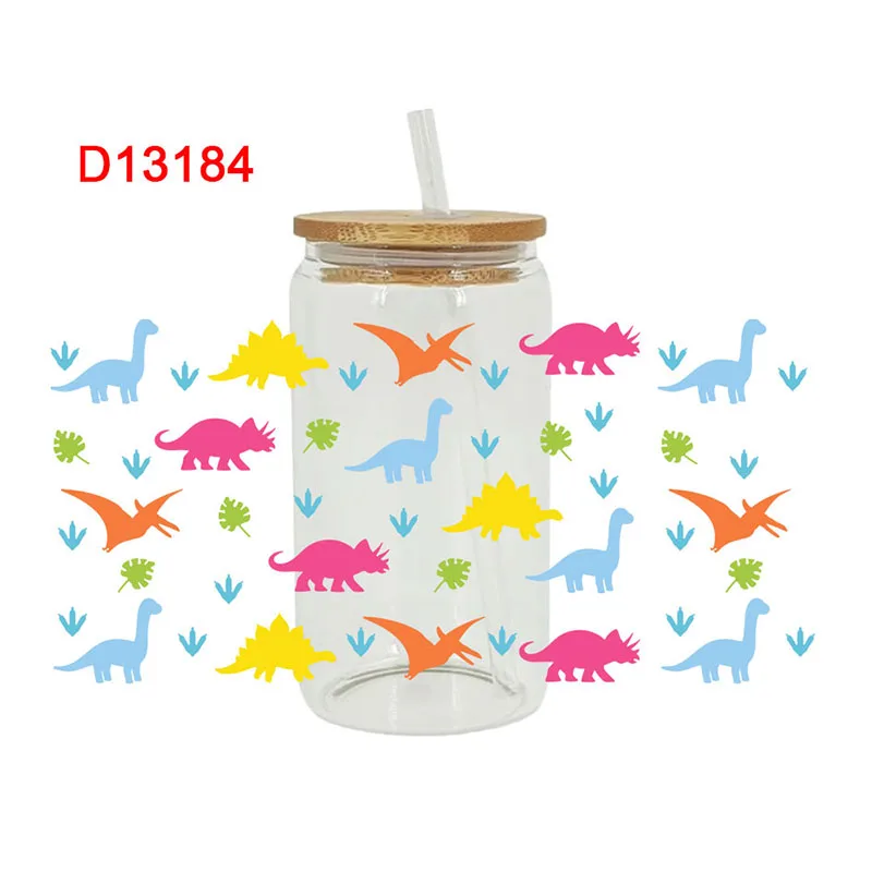 3D UV DTF Transfers Stickers 16oz Cup Wraps Cartoon Animal Dinosaur Printed For DIY Glass Ceramic Metal Leather Etc. D13084