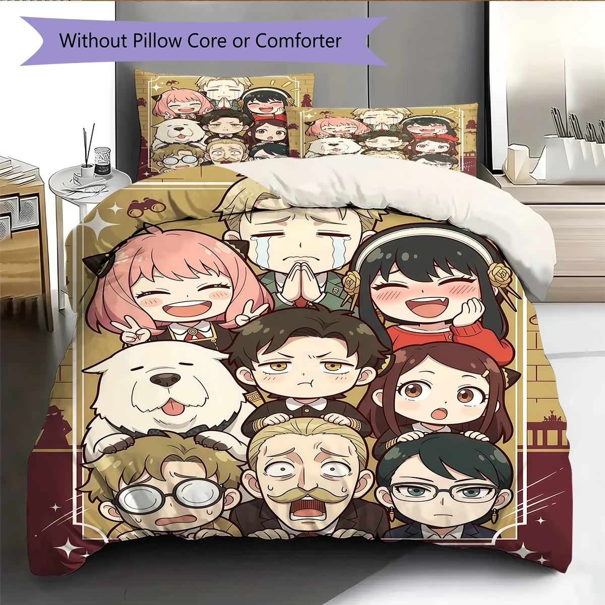 Spy x Family Chibi Family & Group Art Set, funda de edredón y funda de almohada, regalo de cumpleaños y festividades.chl