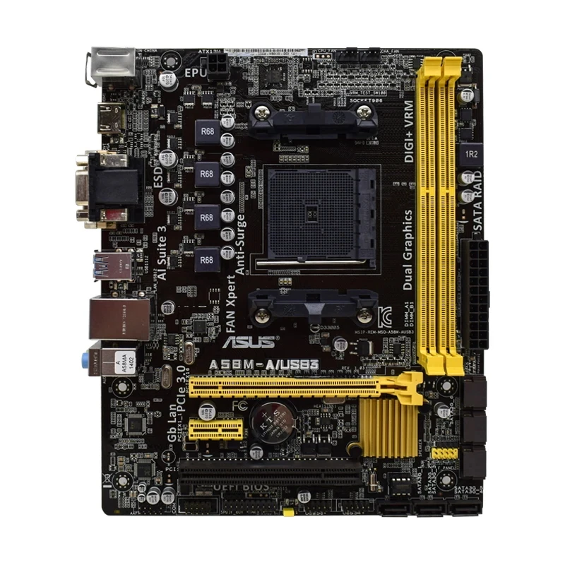 

База Placa ASUS A58M-A/USB3 FM2/FM2 + совместимый с процессором AMD A58 DDR3 32 ГБ AMD A10-5800B A10-6700T A10-6800K A10-7870K A4-5300B