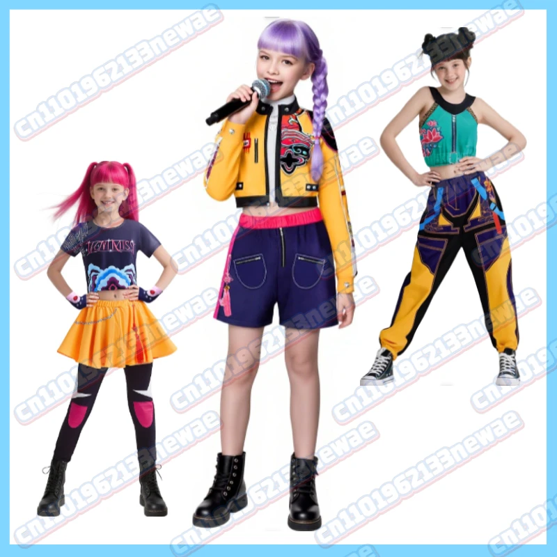 

Kids Girls Rumi Zoey Mira Cosplay Costume Outfits Cartoon Demon Hunter of KPop Roleplay Children Suits Halloween Carnival Party