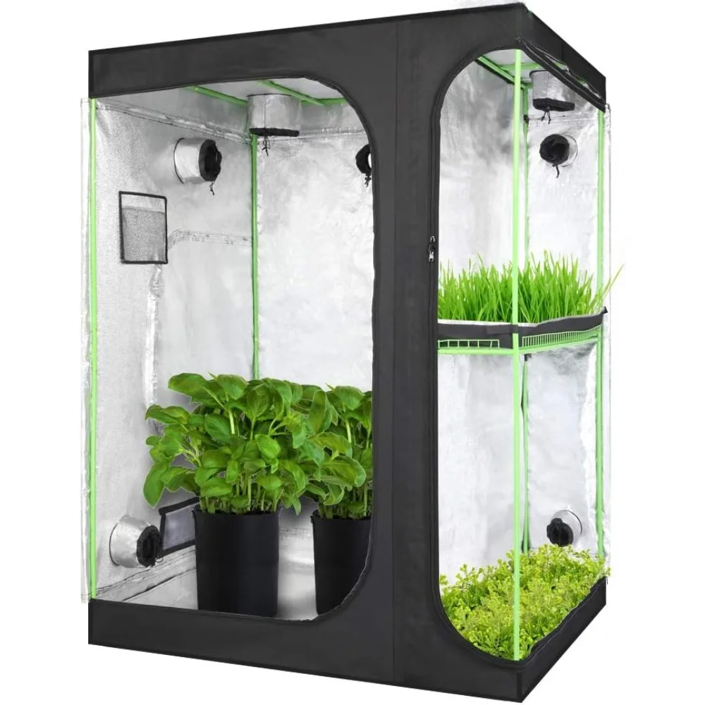 Upgraded 2-in-1 Mylar Hydroponic Grow Tent with Easy View Window and Floor Tray,Tent Kit for Indoor Plant Growing