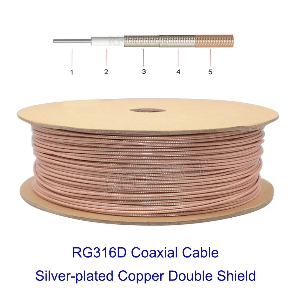 Brown RG316D Coaxial Cable Silver-plated Copper Double Shield RG-316D 50 Ohm Low Loss for Crimp Connector High Quality 1M-200M