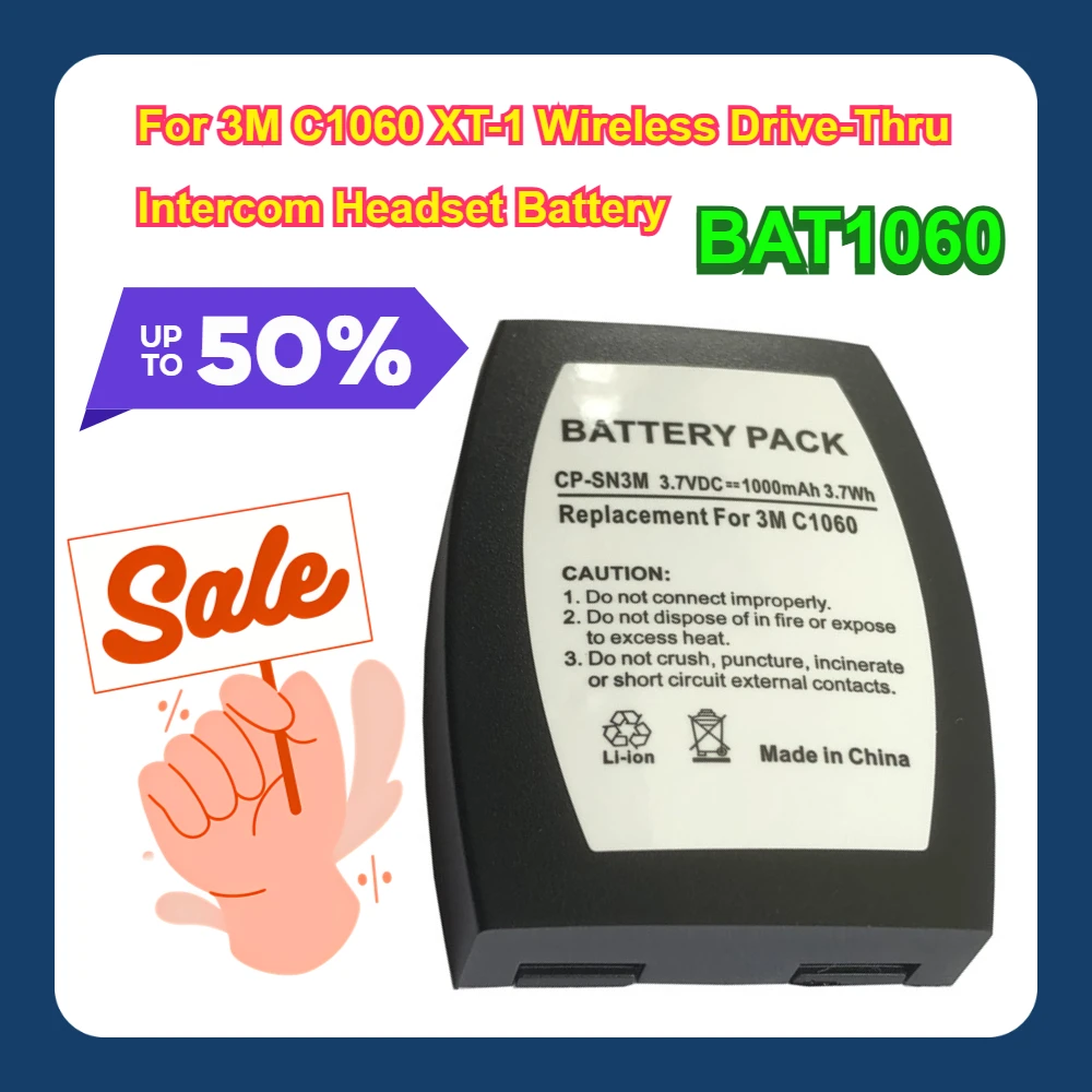 

BAT1060 For 3M C1060 XT-1 Wireless Drive-Thru Intercom Headset Battery