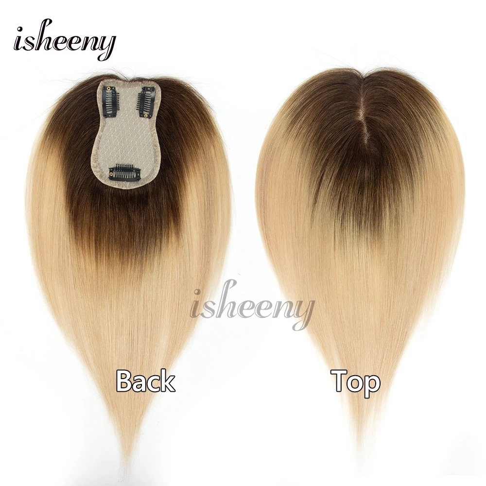 Isheeny 7x11 سنتيمتر شعر بشري حقيقي توبر هيربيسي في أومبير اللون الطبيعي مركز جزء علوي قطعة شعر لا الانفجارات الشعر