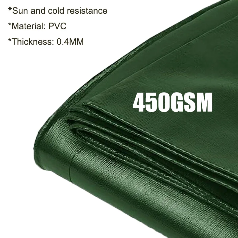 Thick PVC Waterproof Cloth, Green Waterproof Canvas, Sunscreen Covered with Tarpaulin, Outdoor Rainproof, 450GSM 0.4mm