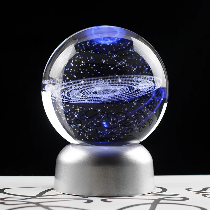 

3D Laser Engraved Starlight, Solar System, Crystal Ball, Miniatures, Moon, Saturn, Mars, Planets, Galaxy Decoration, Room Decor