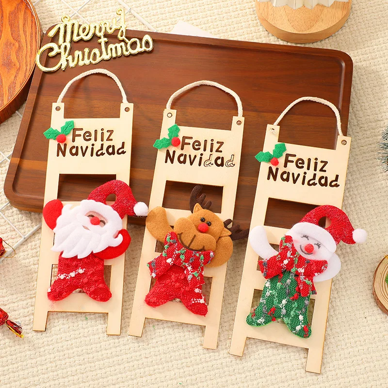 

Kitchen Decorations Christmas Wooden Door Pendant Cute Snowman Elk Entry Pendant Family Christmas Decorations