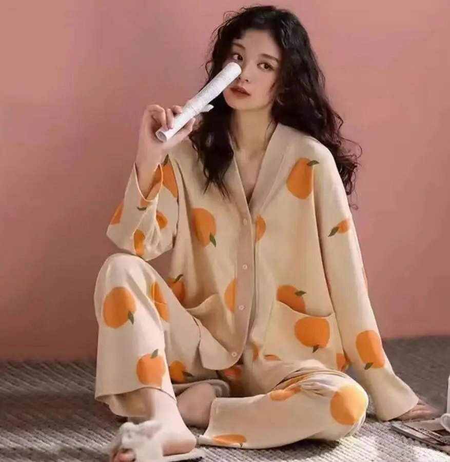 Spring Cotton Pajamas Women\'s Spring  Long-sleeved Home Loungewear Female Loose Casual Women Sleepwear Pajama Set Home Clothes