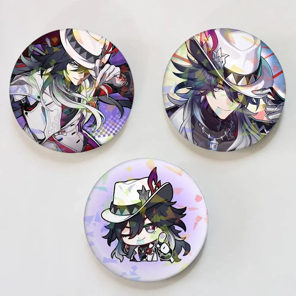 Ashveil Game Honkai Star Rail Round Badge Lapel Pins for Backpacks Briefcase Laser Brooch Clothes Gifts