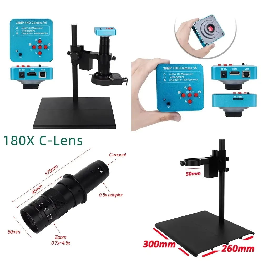 

Hot Sale USB 38MP Industrial Electronic Digital Microscope Set 180x Lens CPU Soldering Watch Repair Tool