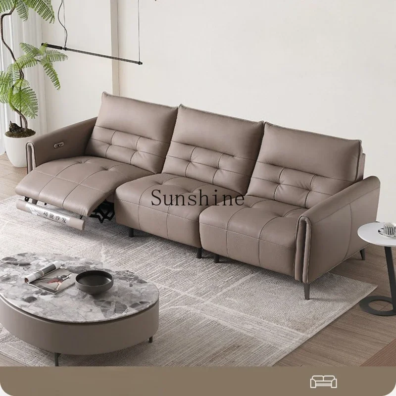 Italian minimalist leather electric sofa adjustable small apartment first-layer cowhide sofa