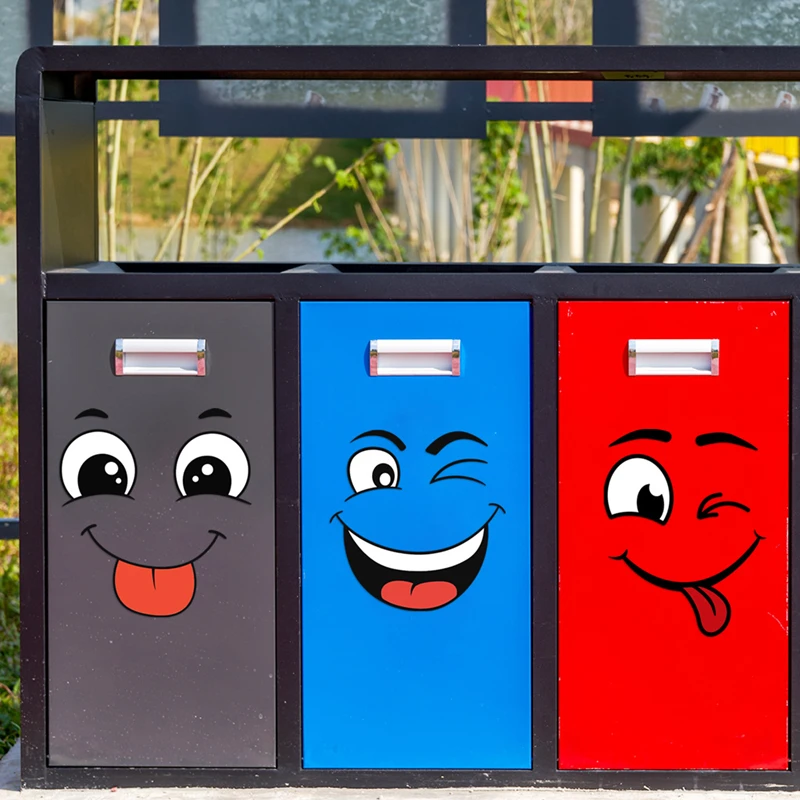 6pcs Funny Home Decorations Cartoon Smiling Face Vinyl Rubbish Bin Sticker for Aesthetic Room Wall Door Window Toilet Fridge Car