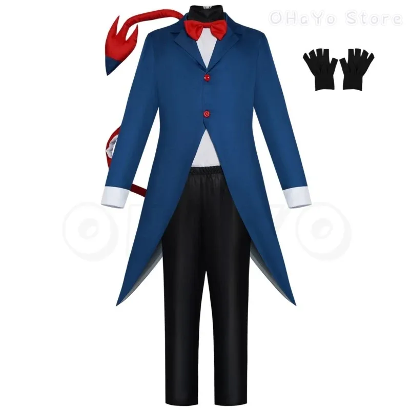 أزياء أنيمي هيلوفا بوس التأثيرية لعام 2025 أزياء حفلات الفندق الذيل الزي قرون هاسبين كرنفال الهالوين للرجال والأطفال زي موكسي S