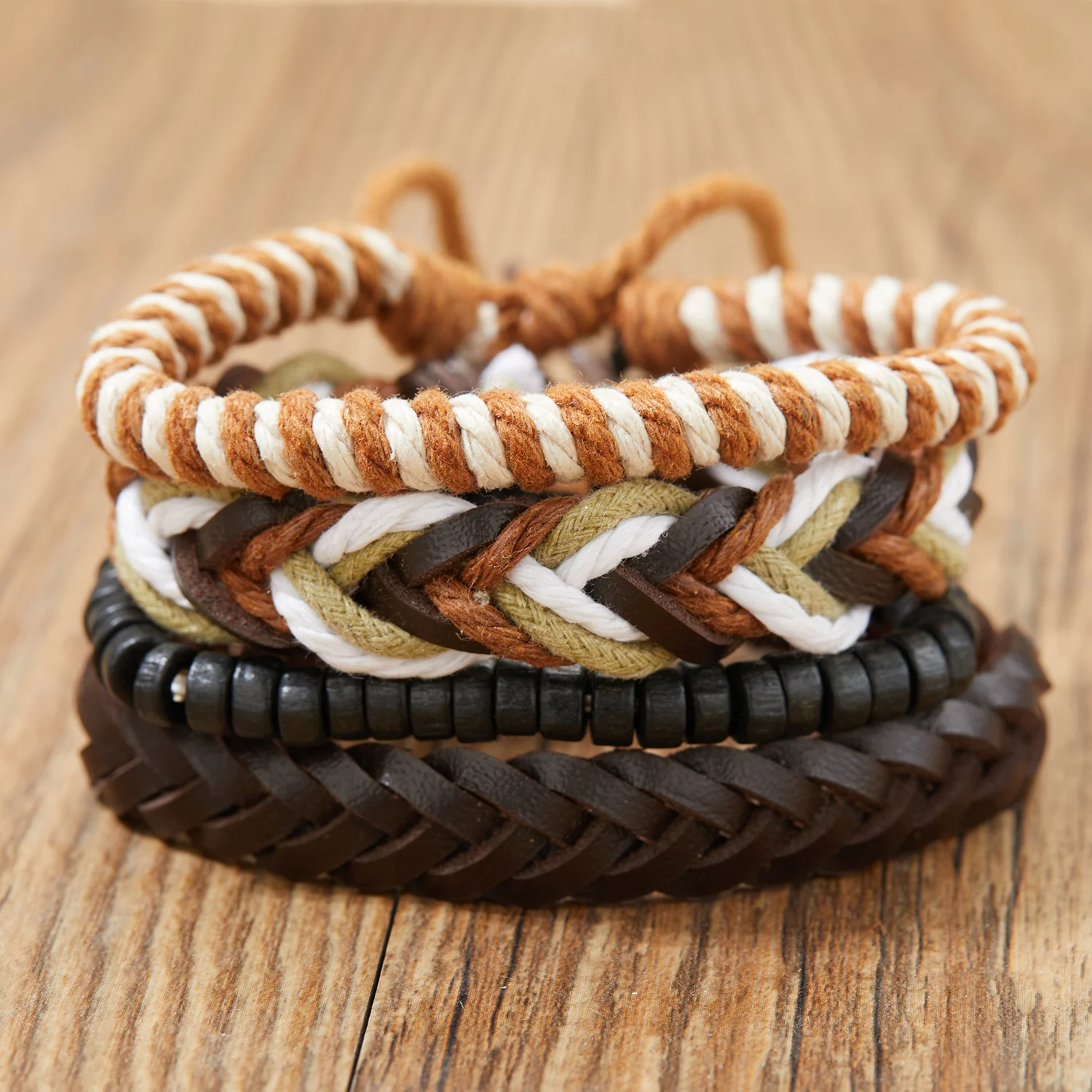 4Pcs/Set Braided Wrap Leather Bracelet for Men Women Vintage Yin Yang Infinity Wood Beads Charm Bracelets Male Wristband Jewelry