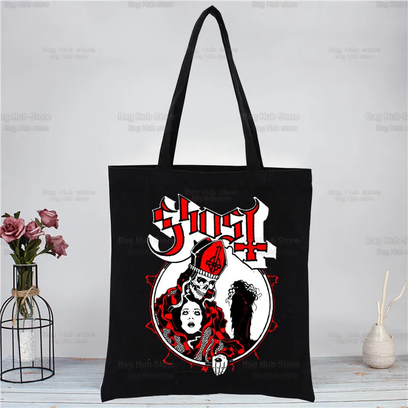 Ghost Rock Band Canvas Shoulder Bag Tote Bag Aesthetics Prevalent Popular Characters Shopping Bags Cotton Handbags Books Bag