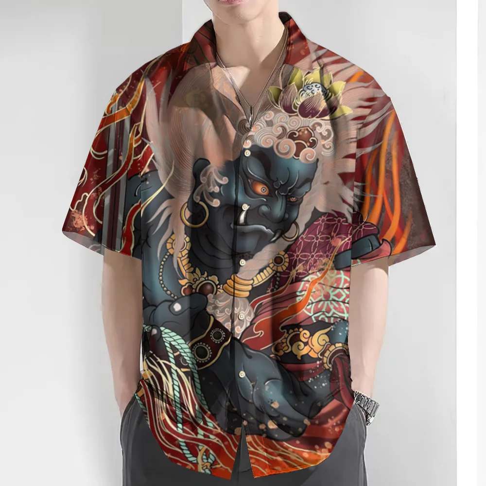 

New Ukiyo-E Print Hawaiian Shirts For Men Summer Casual Men's Shirt Retro Oversized Short Sleeve Shirt Street Men Clothes Tees