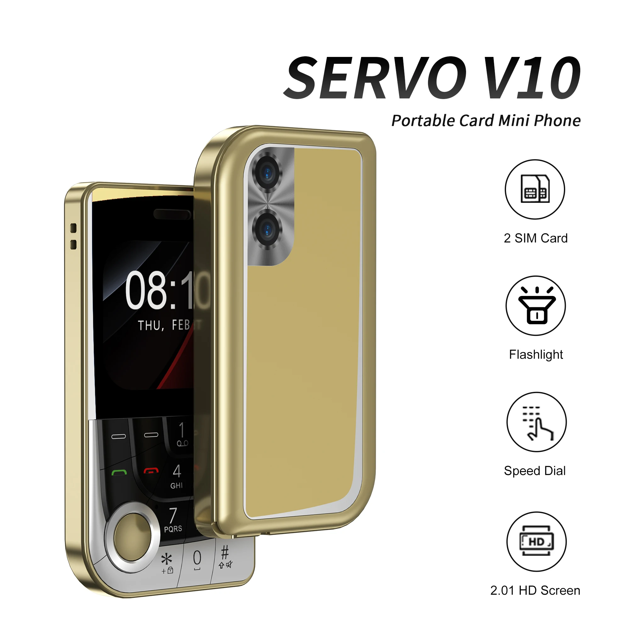 SERVO V10 Маленький сотовый телефон 2 SIM-карты Камера Фонарик MP3 FM Волшебный голос Дисплей 2,01 дюйма 2G GSM Кнопочный мобильный телефон Type-C