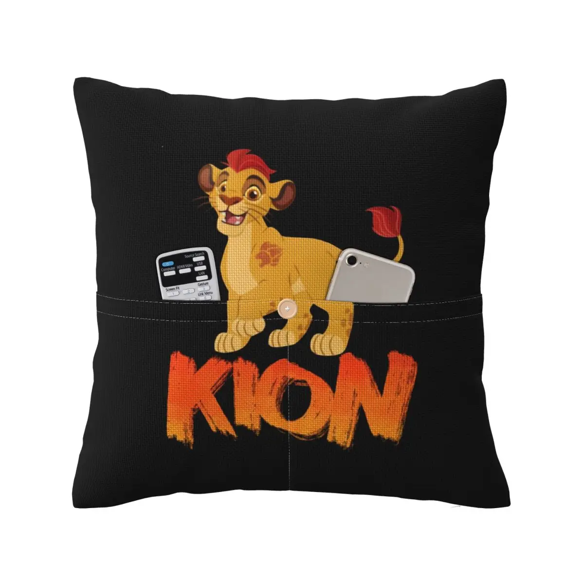 Capa de Almofada Quadrada Lion Guard Kion em Linho e Poliéster para Decoração de Quarto e Conforto Doméstico