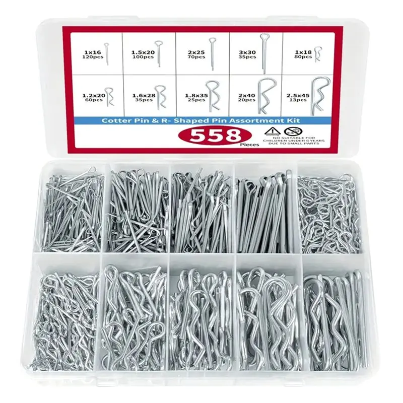 【CYBER MONDAY】558Pcs Cotter Pin Assortment Kit, Galvanized Steel Cotter Pin Hook Fastener Accessories Kit Multi-Size Cotter Pin