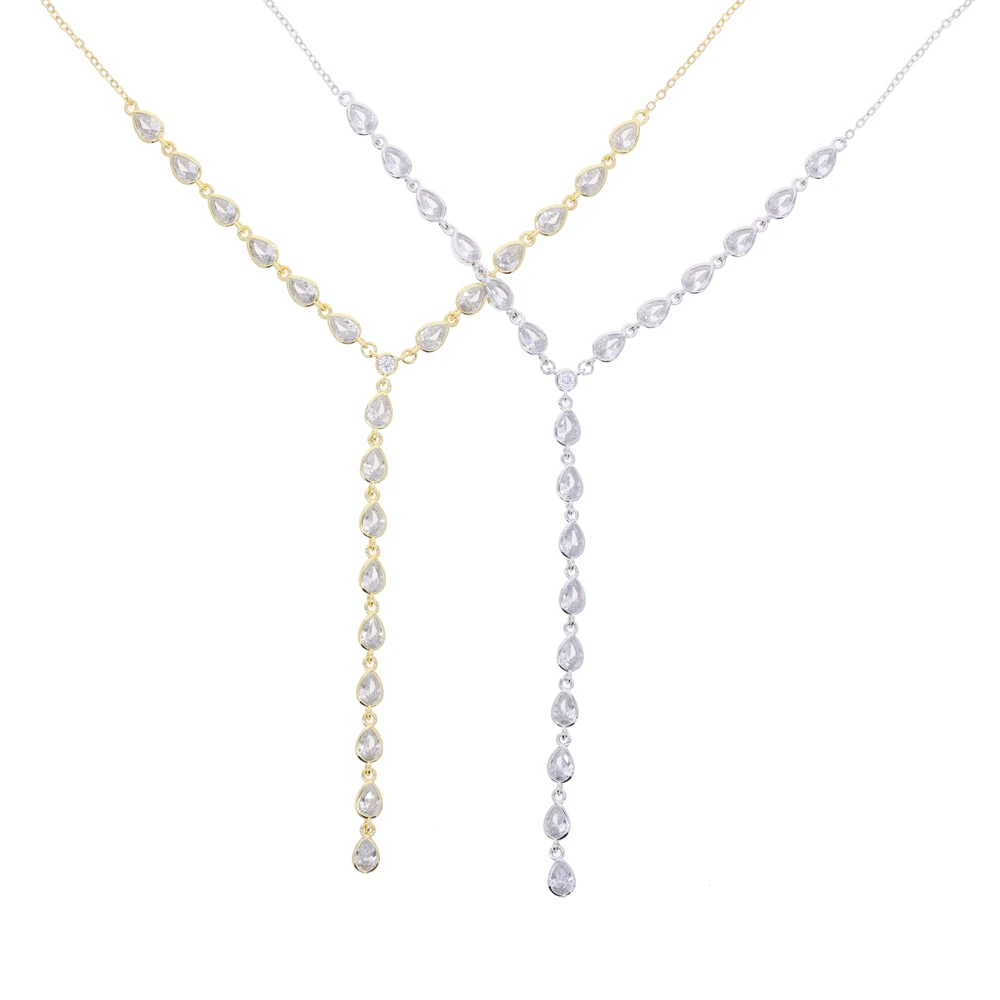 2026 New Fashion Long Y Shaped Necklace Micro Pave Water Drop CZ Sexy Collarbone Chain for Women Jewelry Gift Wholesale