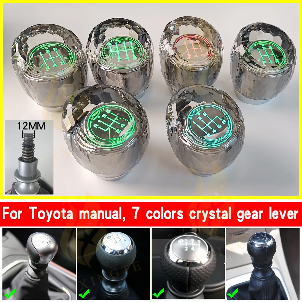 

Crystal Manual Gear Shift Knob 7 Colors LED Luminous Gear Shifter Head For Toyota 12mm Thread Car Interior Modified Accessories