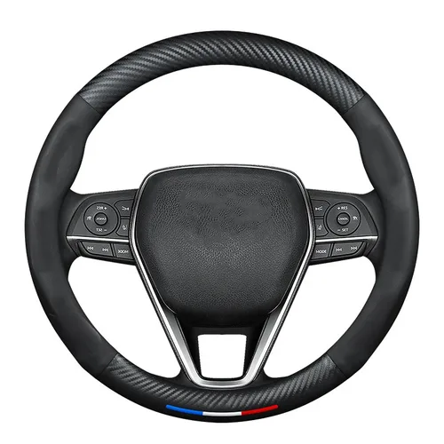 Imagen 2 del producto Protector de cuero y fibra de carbono para volante de coche, para Toyota Camry RAV4 Corolla 86 Reiz Wish CHR Celica Vitz Highlander Yaris Avalon