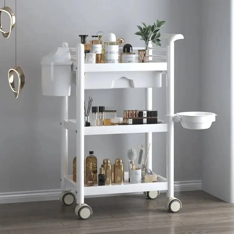 Trolleys Simple Wrought Iron Salon Multi-layer Rack Modern Salon Furniture Beauty Salon Creative Household Trolley with Wheels