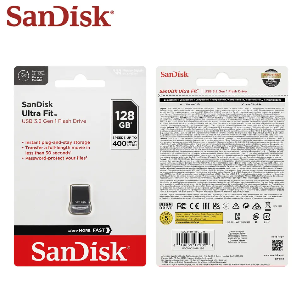 SanDisk Ultra Fit USB 3.2 Flash Drive، فلاش درايف صغير، بسعة 16 جيجابايت و32 جيجابايت و64 جيجابايت و128 جيجابايت و256 جيجابايت و512 جيجابايت، عصا ذاكرة CZ430، بسرعة تصل إلى 400 ميجابايت/ثانية، U Disk - 5