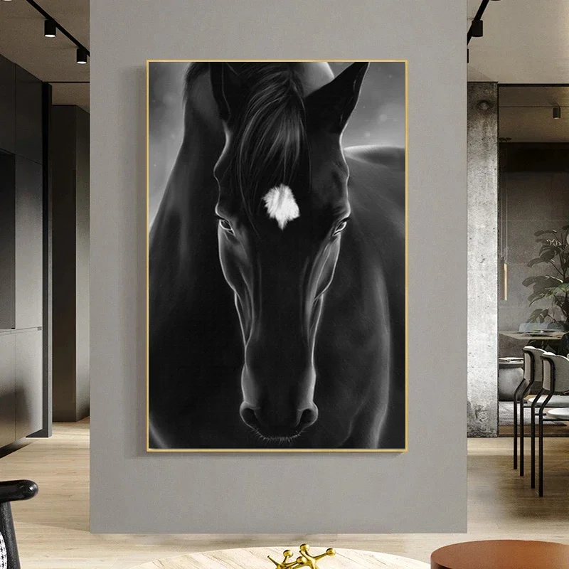 Black and White Horse Canvas Painting Wall Art Decor, Animal Steed Modern Posters, Prints Pictures for Living Room,Bedroom Decor