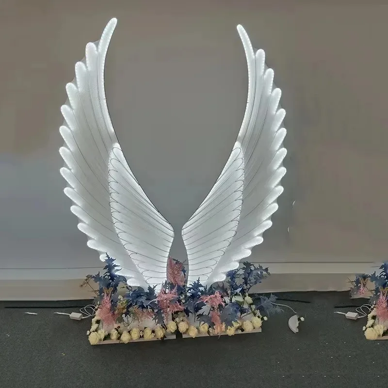 1 PCS LED Angel Wings Wall Decor with Stand, Large Light Up Wing Sculpture, Steel Art Photo Prop, Wedding Scene Layout Model