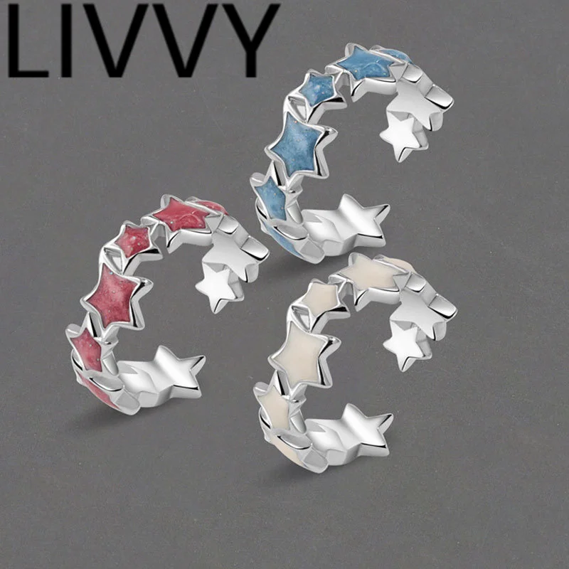 LIVVY New INS Silver Color Smple Star Ring For Women Delicate Adjustable Open Finger Ring Jewelry Accessories Gifts