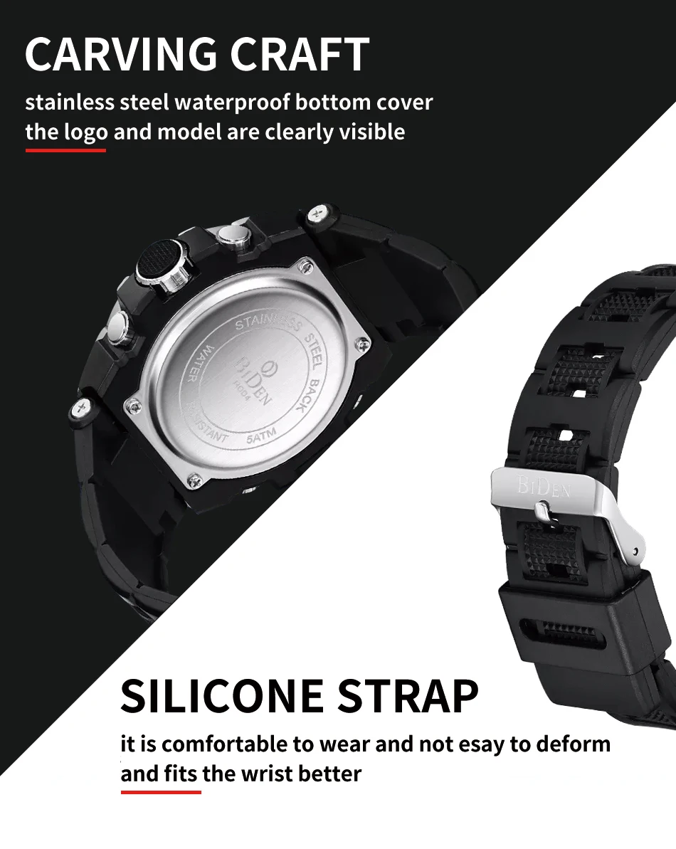 BIDEN Orologio digitale da uomo alla moda con data Orologio sportivo militare Orologio elettronico impermeabile Orologio da uomo Orologio da uomo