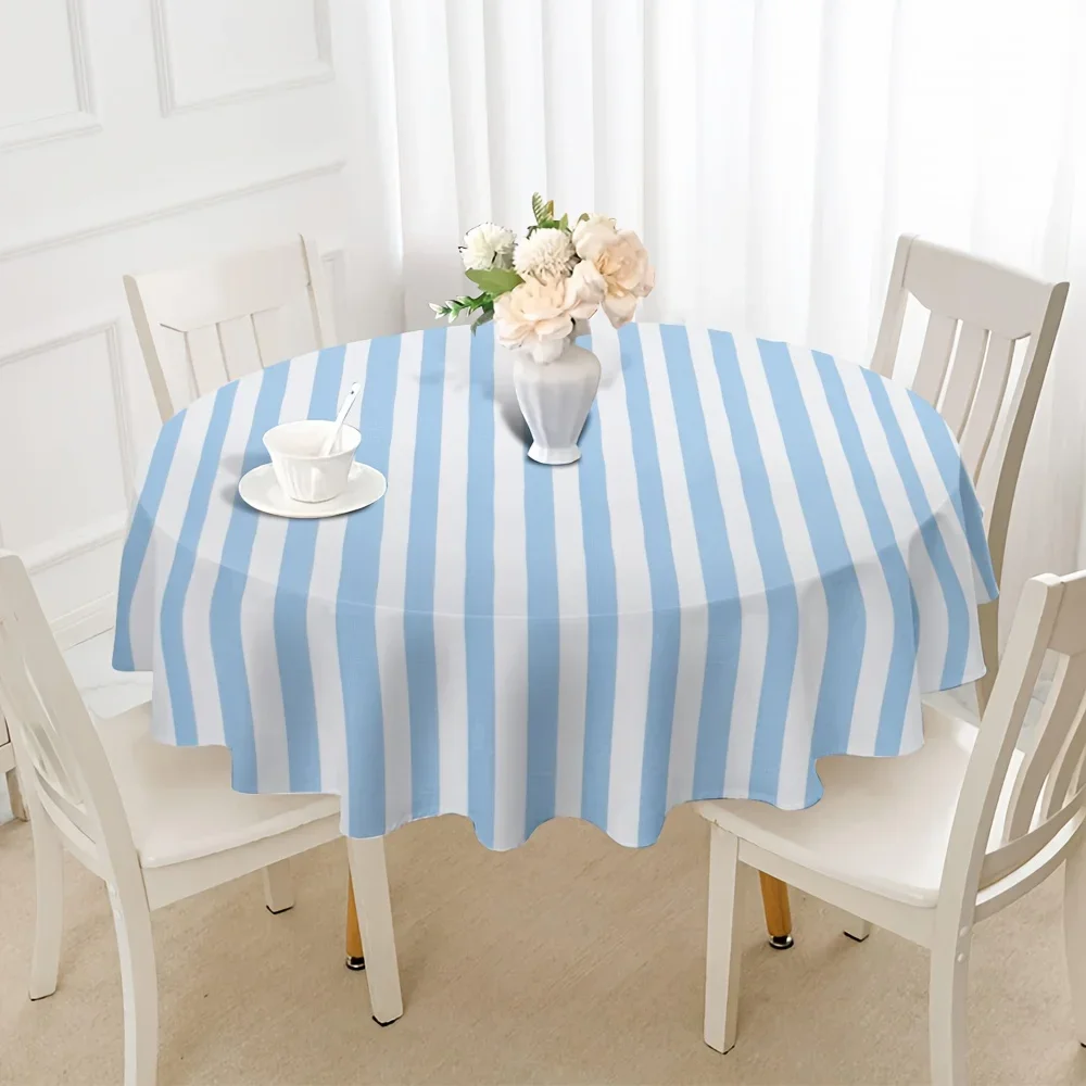 light blue striped round tablecloth design, adds charm to the dining table and is highly suitable for dining ceremonies.xzj