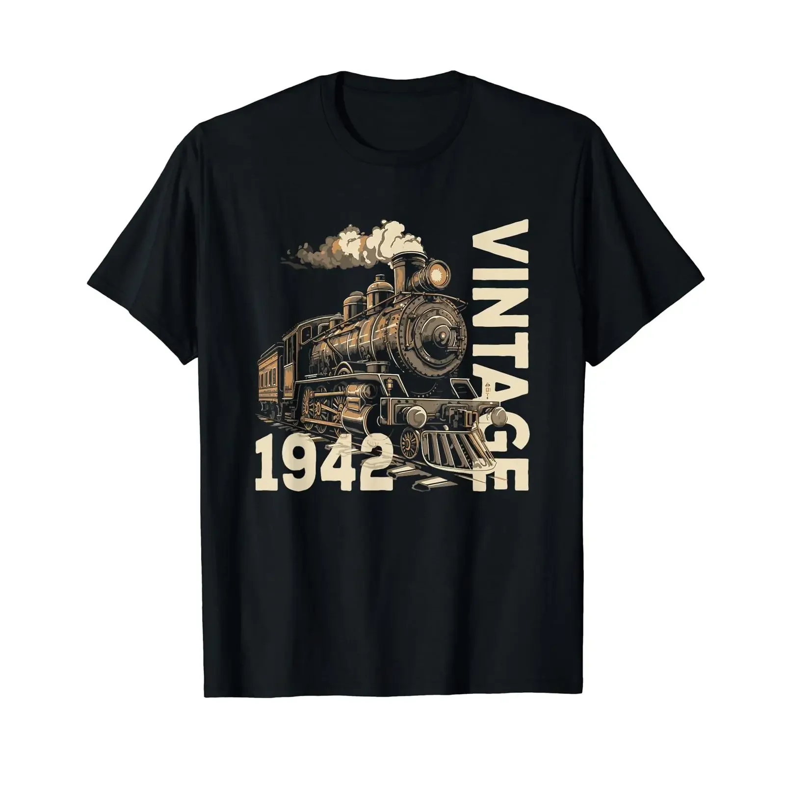 Vintage 1942 Steampunk Locomotive Train à vapeur 82ème anniversaire T Shirt vintage Washed Breathable Top For Everyday Wear