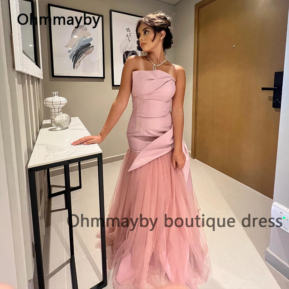 

Blush Pink Mermaid Evening Dresses for Women Strapless Arabian Dubai Formal Occasion Dress Floor Length Evening Party Gowns