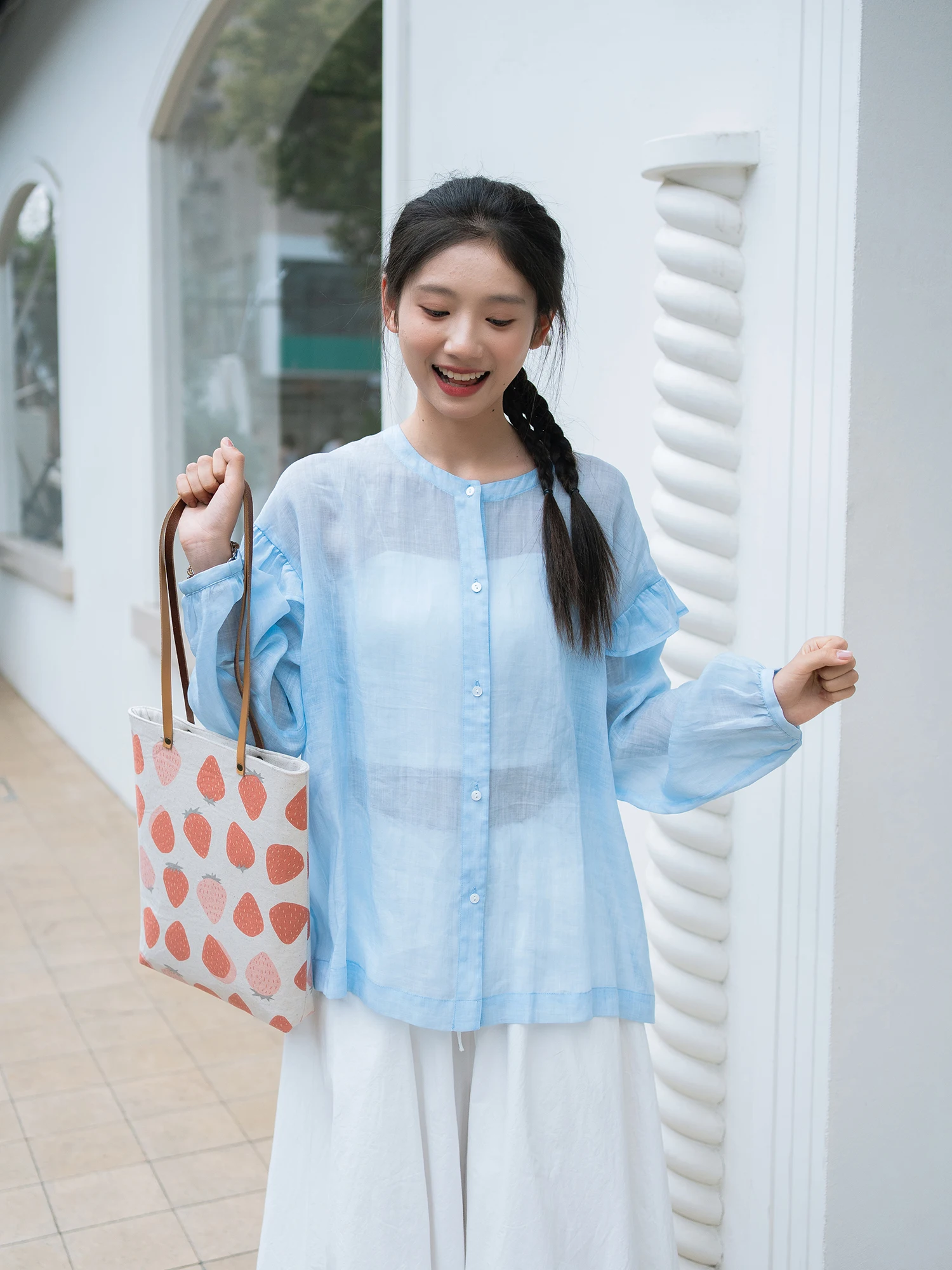 

Blue Sun Protection irt Women's Lightweight Long Sve Linen Blend Breathable Comfortable Casual Sle round Ne Top