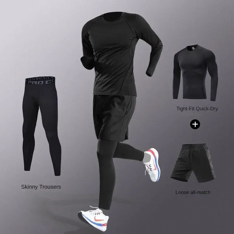 1-4Pcs Rashguard Men Compression Sportswear Set Gym Running Sport Clothes Jogging Tights Tracksuit Fitness T-Shirt Windbreaker