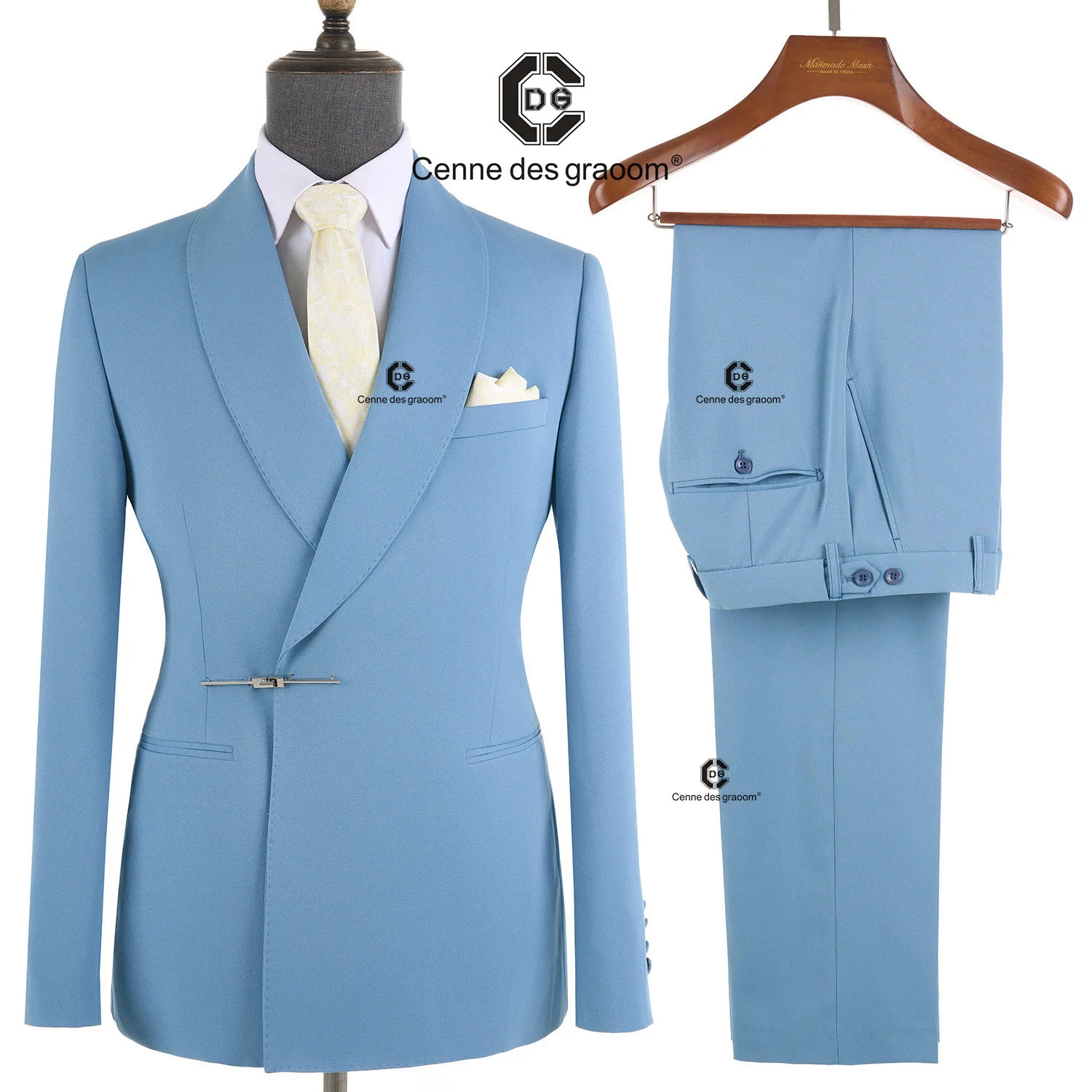 Cenne Des Graoom 2025 New Elegant Blue Suits for Men Metal Side Release Buckle 2 Pieces Set High Quality Wedding Party Dinner