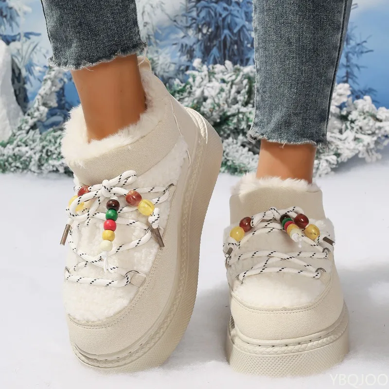 Invierno 2025 nuevas botas de nieve de mujer cálidas y gruesas de terciopelo de suela gruesa botas de mujer de pierna corta alta de suela gruesa al aire libre