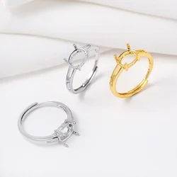 7x9mm Oval Ring Settings Brass 18K Gold Plated 4 Claw Semi Mount Adjustable Ring Base For Diy Rings Jewelry Making Accessories