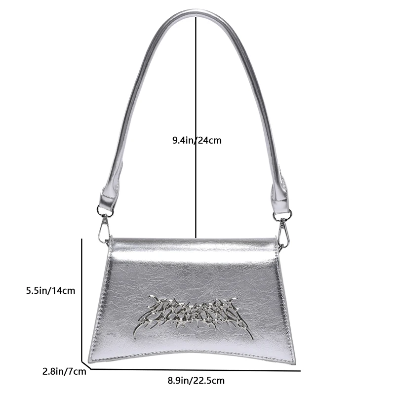 Y2K Silver Shoulder Bag Party Evening Clutch PU Leather Summer Bag Elegant Shopper Satchels New In Women\'s Handbag Fashion 2024