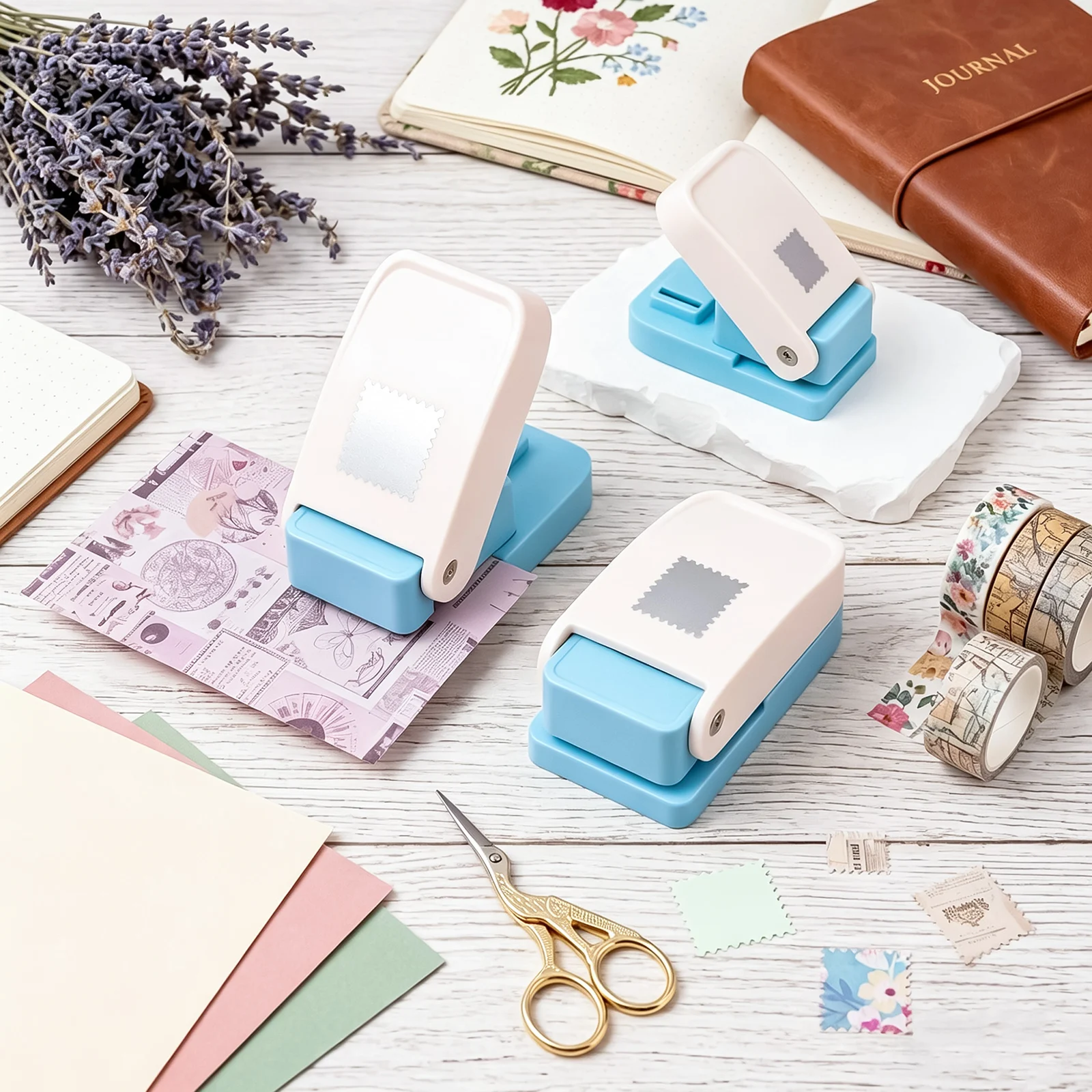 3Pcs Multi-Size Rectangular Postage Stamp Punch, Lever Action Paper Craft Punch, DIY Scrapbooking & Card Making Tools view 2