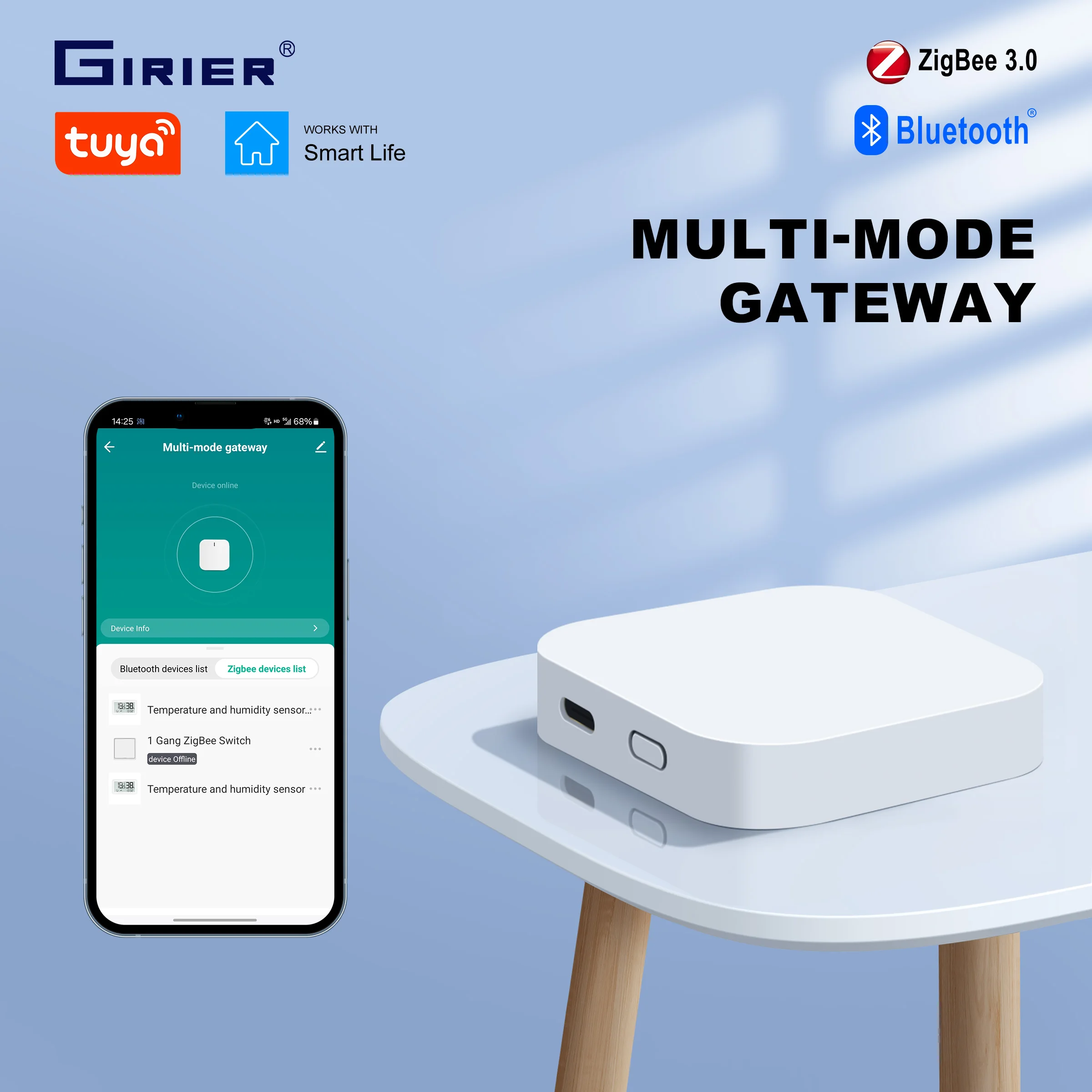 GIRIER Tuya ZigBee Gateway Hub Wireless Multi-mode ZigBee/Bluetooth Gateway Bridge per l\'automazione domestica supporta Alexa Hey Google