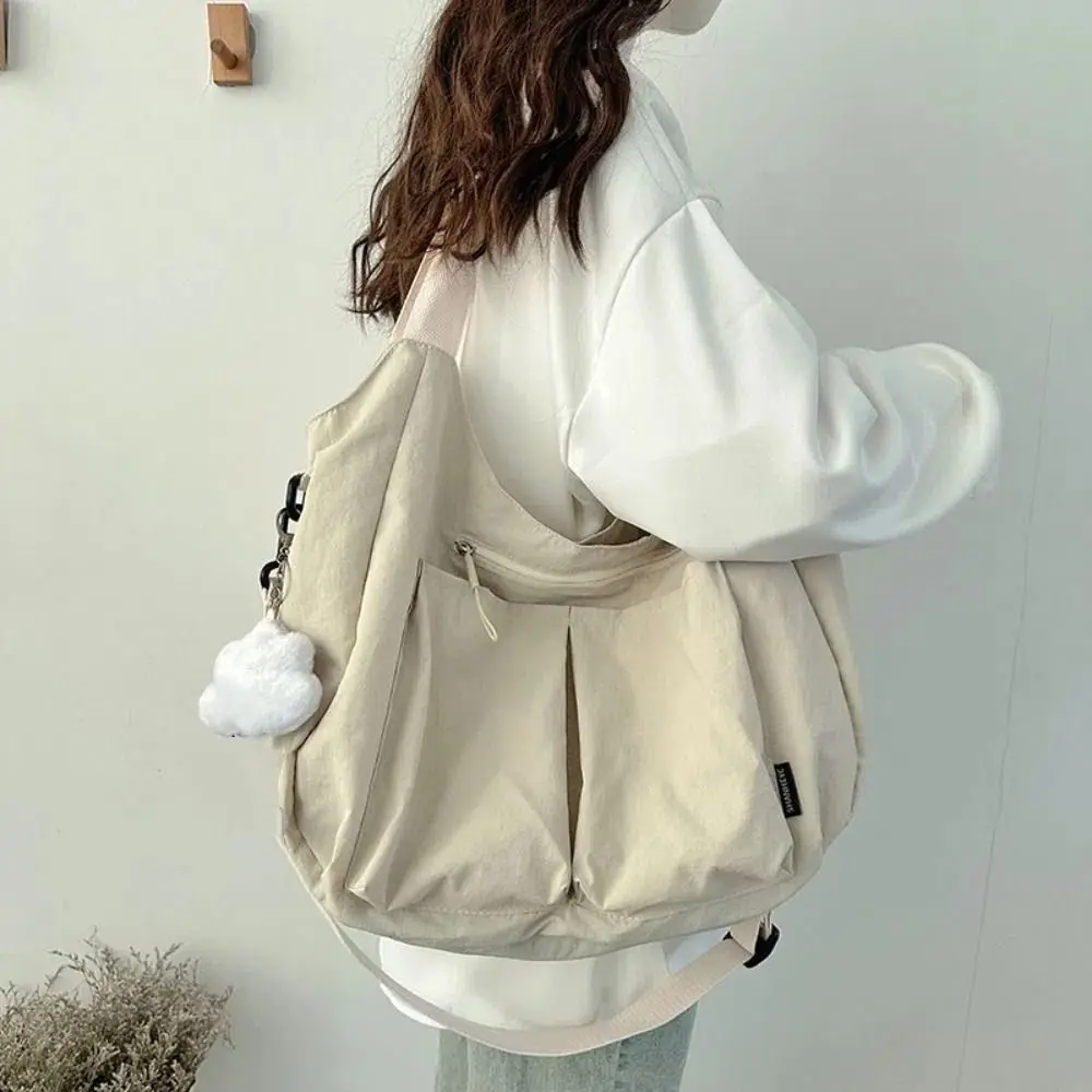 

Casual Oxford Cloth Shoulder Bag Large Capacity Solid Color Nylon Crossbody Bag Handbag Portable Lightweight Tote Bag Students