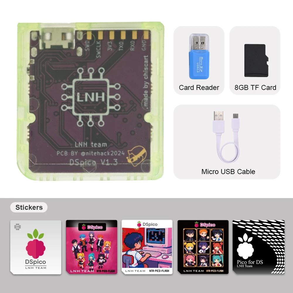 Chisfamily Micro USB Transparenter DSpico Spiele-Reader-Adapter 16 MBit Mit LED RP2040 für Nintendo DS, NDSL, DSi, 3DS Konsolen