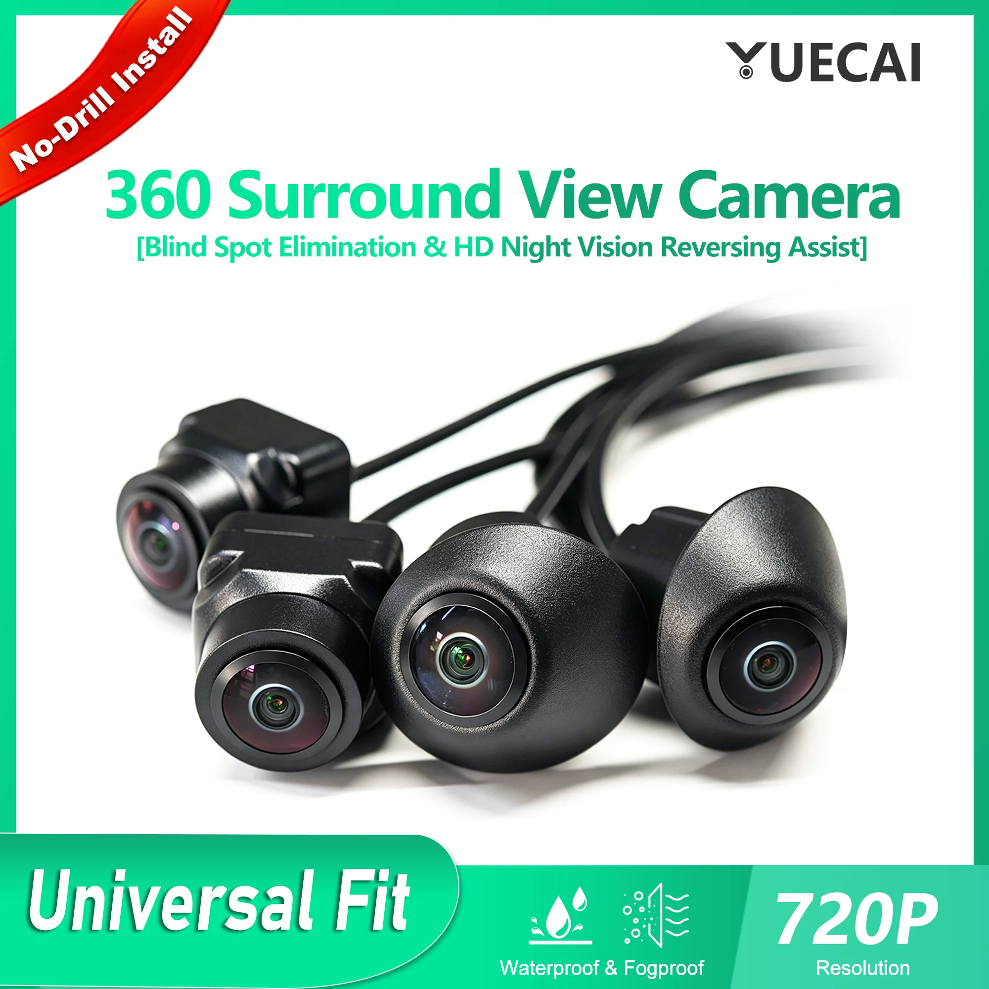360-degree Panoramic Camera System for Android Vehicles, ABS Plastic, Black, 720P, Featuring Excellent Night Vision HD Car Camer
